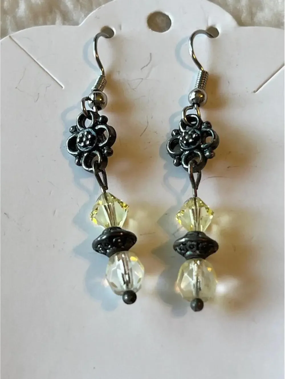 Vintage Style Dangling Earrings with Yellow and Clear Beads